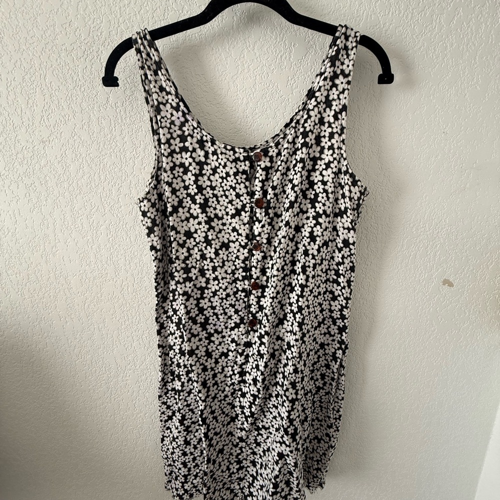 Vintage Linen Island Republic Black and White Floral Tank Dress